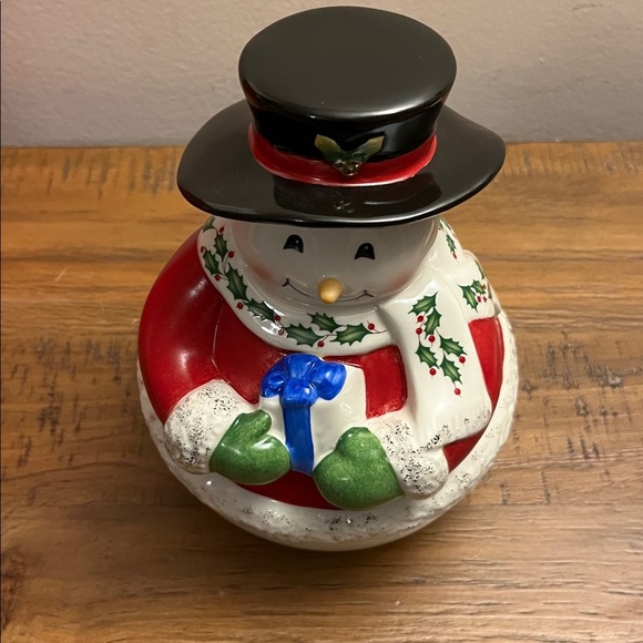 LENOX AMERICAN BY DESIGN HOLIDAY SNOWMAN 9" COOKIE JAR NIB - Picture 9 of 13